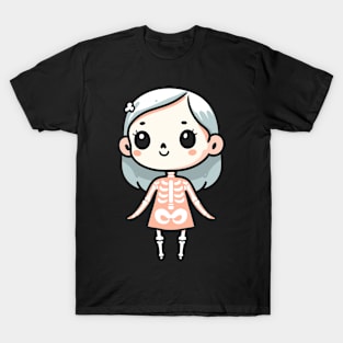 Cute Kawaii Ghost Girl in a Halloween Skeleton Costume | Happy Halloween for Girls T-Shirt